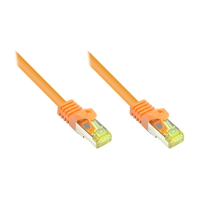 GoodConnections RJ45 Patchkabel mit Cat. 7 Rohkabel und Rastnasenschutz (), S/FTP, PiMF, halogenfrei, 500MHz, OFC, orange, 15m, Netzwerk