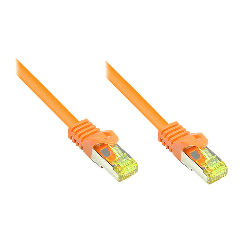 GoodConnections RJ45 Patchkabel mit Cat. 7 Rohkabel und Rastnasenschutz (), S/FTP, PiMF, halogenfrei, 500MHz, OFC, orange, 25m, Netzwerk