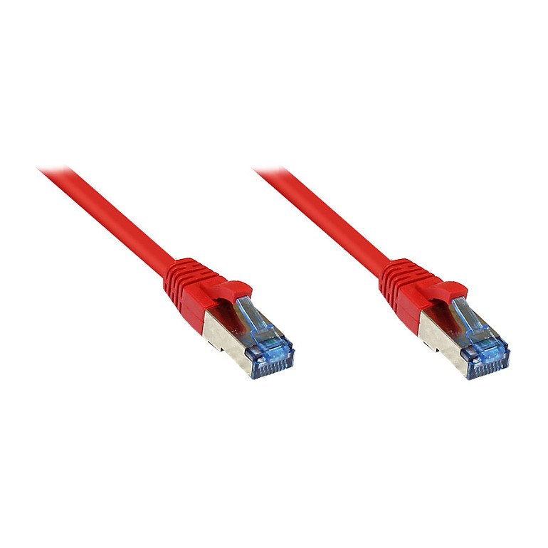 GoodConnections Patchkabel mit Rastnasenschutz, Cat. 6A, S/FTP, PiMF, halogenfrei, 500MHz, rot, 10m, Netzwerk