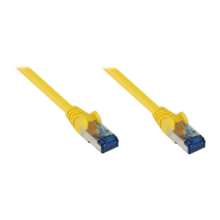 GoodConnections Patchkabel mit Rastnasenschutz, Cat. 6A, S/FTP, PiMF, halogenfrei, 500MHz, gelb, 10m, Netzwerk