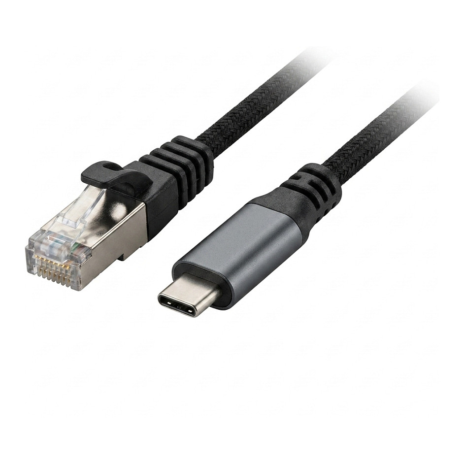 Synergy21 Kabel USB, C(St) => RJ45(St)_Netzwerkkarte, 2,0m, USB3.2 Type-C, schwarz(Textil), , USB