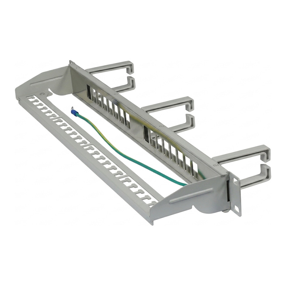 Synergy21 Keystone, Modulträger, 19Patchpanel für 16xTP-Modul, 1HE(t 92mm), Lichtgrau, mit Kabelbügel
