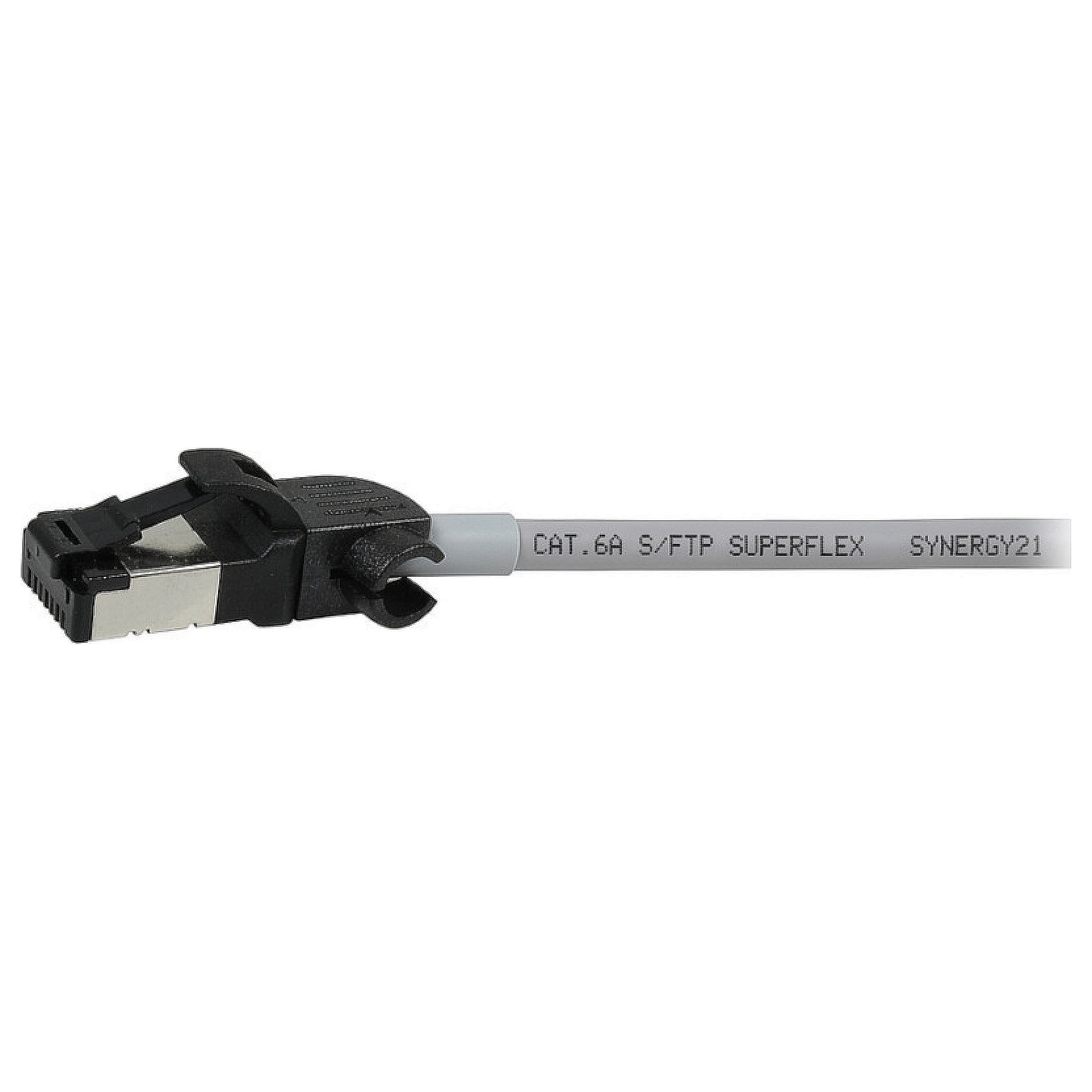 Synergy21 Patchkabel RJ45, CAT6A 500Mhz, 0,15m, grau, S/FTP, slimline rund d=4,5mm, TPE/LSZH(Superflex), AWG28, mit CAT7 Rohk., drehbarer Stecker,