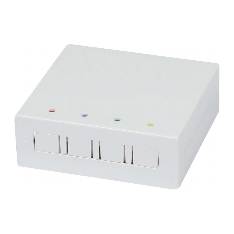Synergy21 LWL-FTTH Wandgehäuse, für 4 Kupplungen SC-S oder LC-D 80x80 mit Kabelführung, DIN-Rail/Wand, Crimp,