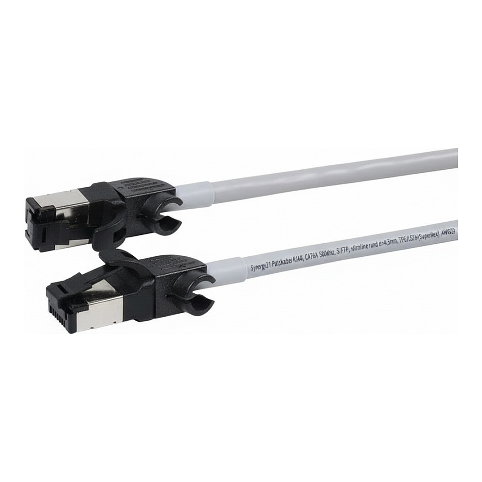 Synergy21 Patchkabel RJ45, CAT6A 500Mhz, 7,5m, grau, S/FTP, slimline rund d=4,5mm, TPE/LSZH(Superflex), AWG28, mit CAT7 Rohk., drehbarer Stecker, Netzwerk