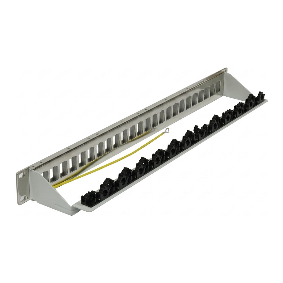 Synergy21 Keystone, Modulträger, 19Patchpanel für 24xTP-Modul, 1HE(t 94mm), Lichtgrau, V4 mit Kabelklemme