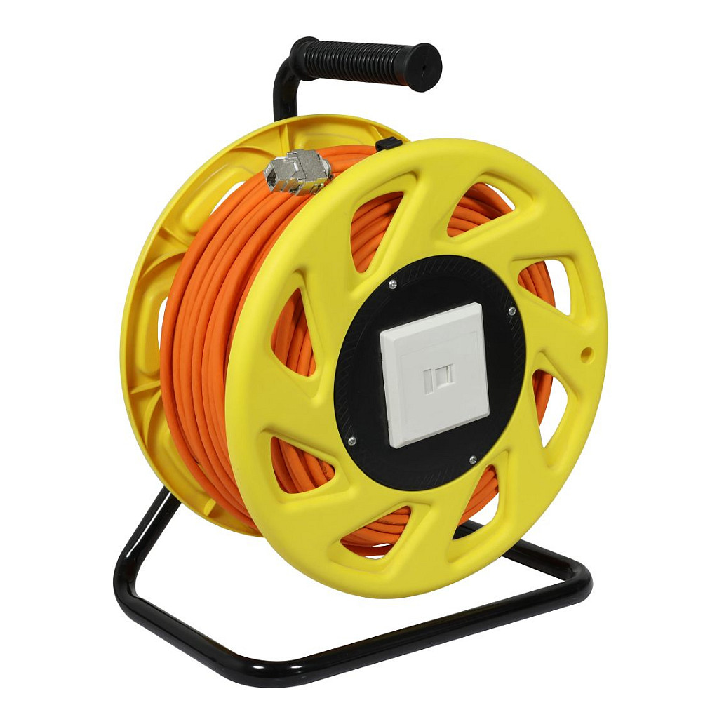Synergy21 Kabeltrommel, CAT6A, 90m, CAT7A Rohkabel S-STP(S/FTP), mit 2x Buchsen RJ45(CAT6A), LSZH, Netzwerk