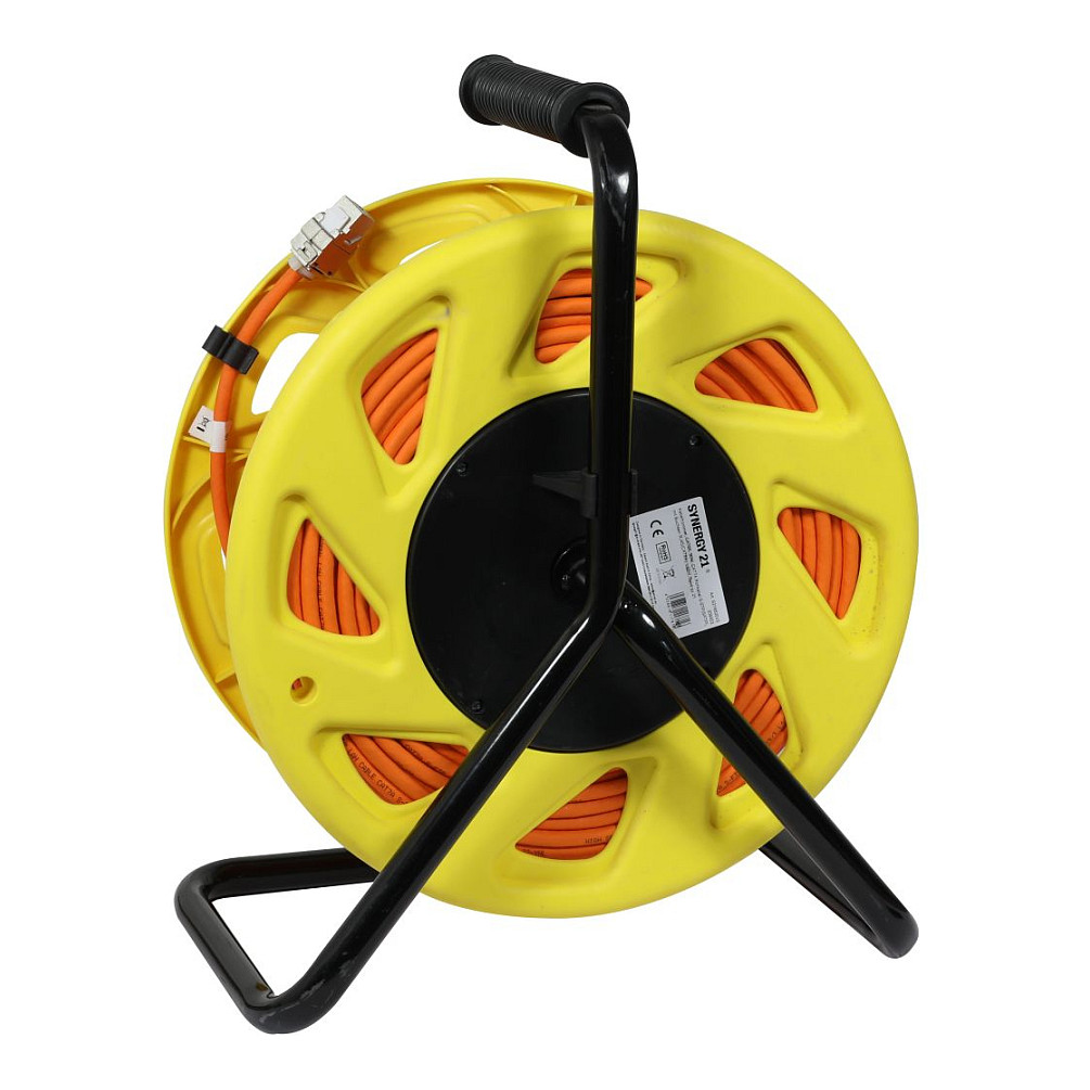 Synergy21 Kabeltrommel, CAT6A, 90m, CAT7A Rohkabel S-STP(S/FTP), mit 2x Buchsen RJ45(CAT6A), LSZH,