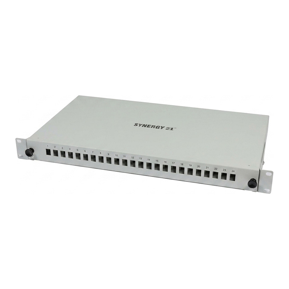 Synergy21 LWL-Patchpanel für 24xLC-Duplex-Buchsen, 19/1HE, ohne LC-Kupplungen, Lichtgrau