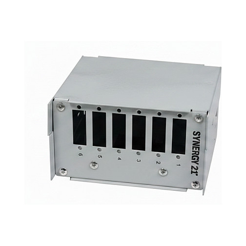 Synergy21 LWL-Patchpanel für Hutschiene(DIN), 6xSC-Duplex/LC-Quad-Buchsen, ohne Kupplungen, Lichtgrau