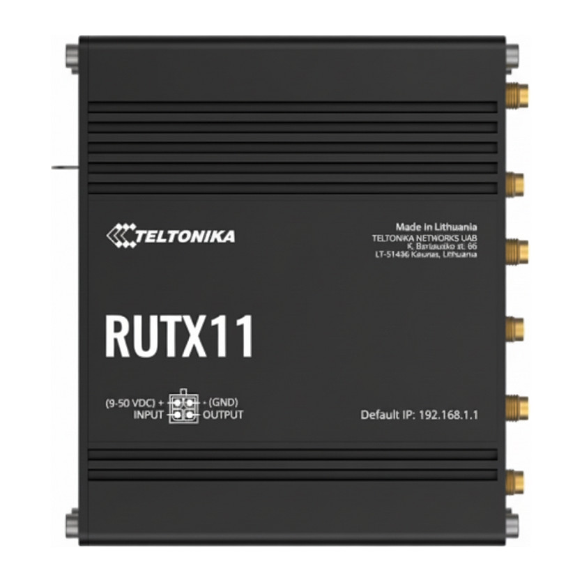Teltonika · Router · RUTX11 · LTE CAT6 Router WLAN. Dual Band WiFi (Wave-2 802.11ac). 4x Gigabit LAN Port. Bluetooth. 2 SIM. USB. GNSS. M2M
