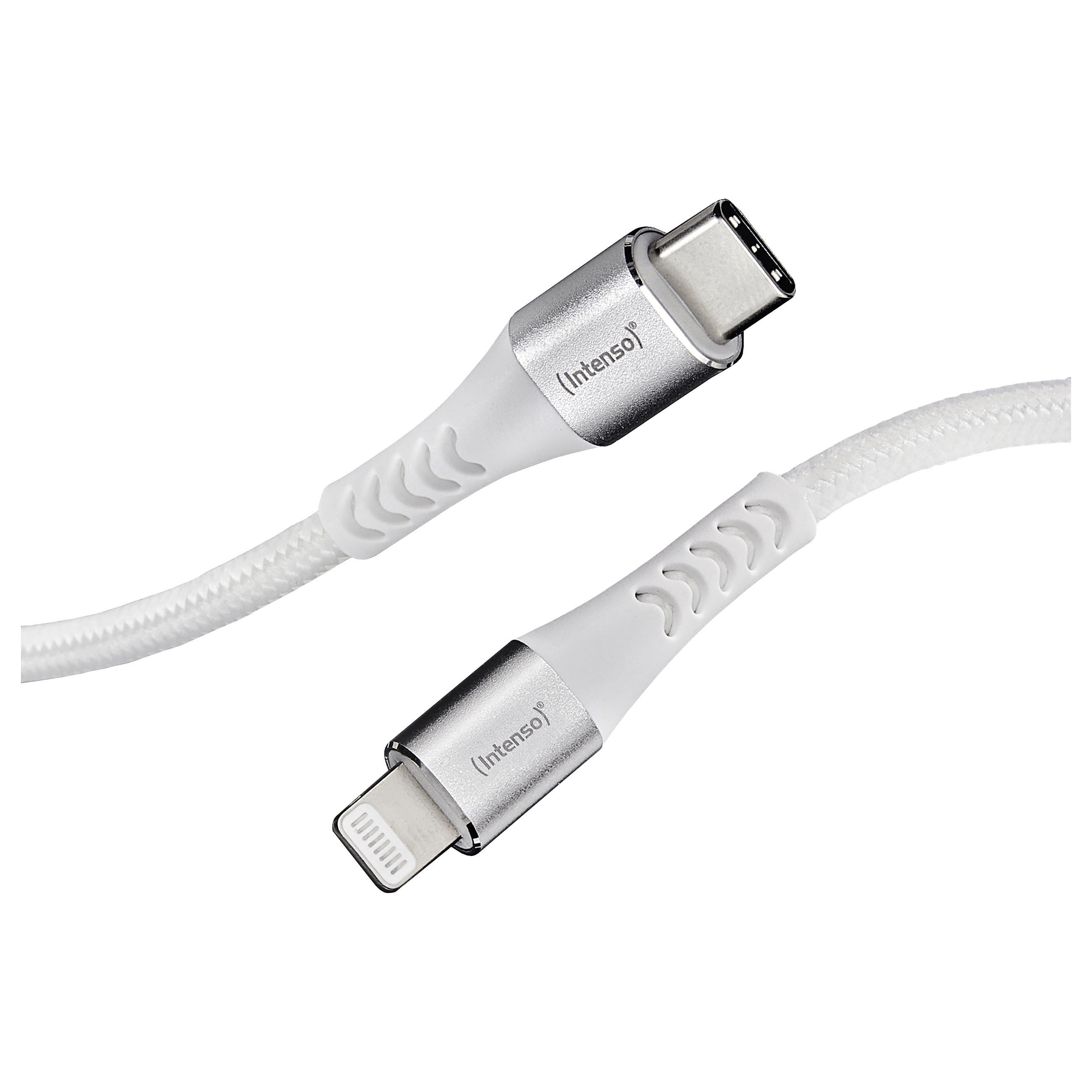 Intenso USB-Kabel C315L Nylon 1,5m weiß, USB-C et Lightning Anschluss, unterstützt Schnelladen (PD) bis 60W