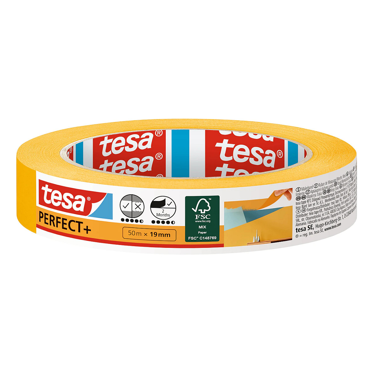 Tesa Perfect+ 56536-00000-00 Malerabdeckband Gelb (L x B) 50 m x 19 mm 1 St.