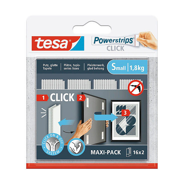 Tesa Powerstrips CLICK Small 16x 2 Stück (L x B) 60 mm x 20 mm Inhalt: 16 Paar