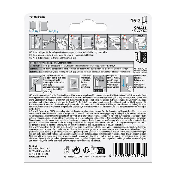 tesa Powerstrips CLICK SMALL, 1.8kg, selbstkl.Klettband 16x2
