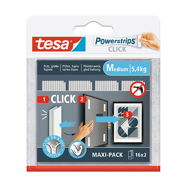 Tesa Powerstrips CLICK Medium 16x 2 Stück (L x B) 80 mm x 20 mm Inhalt: 16 Paar
