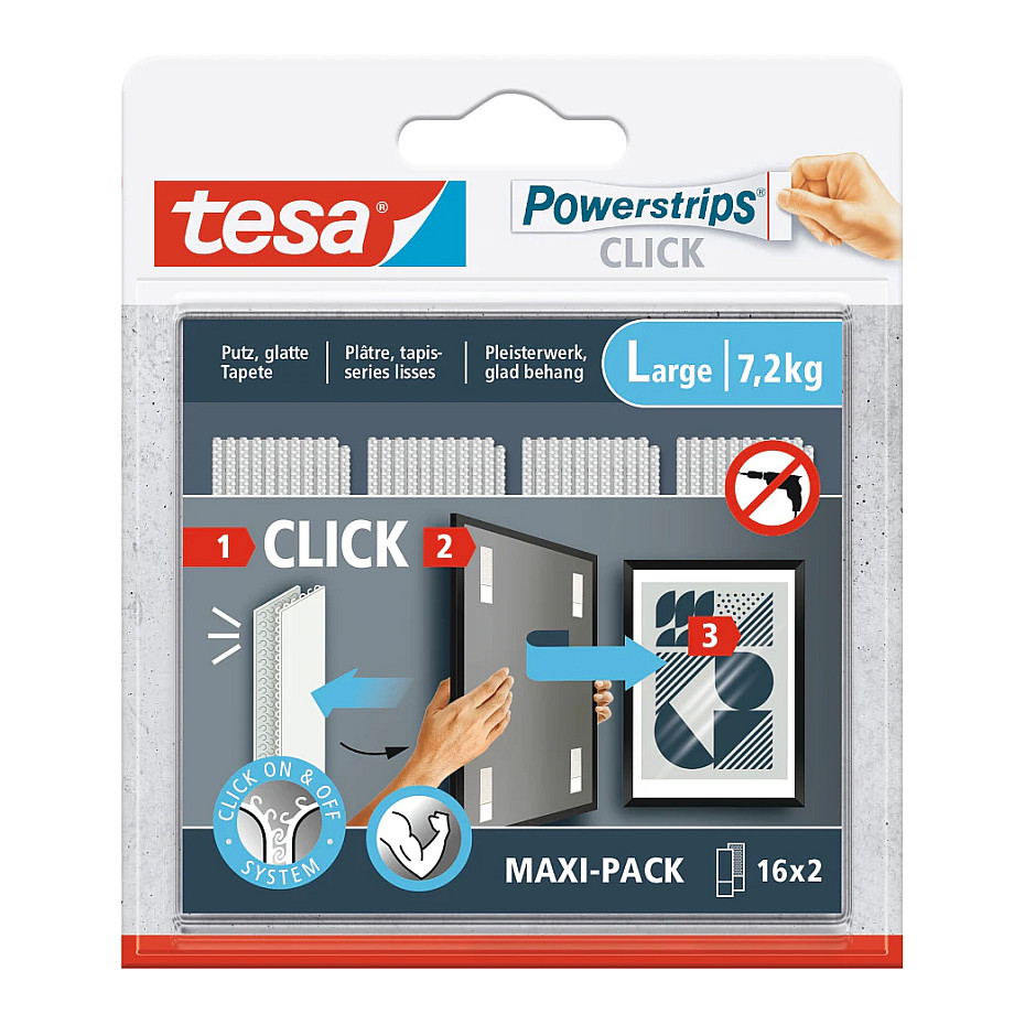 Tesa Powerstrips CLICK Large 16x 2 Stück (L x B) 85 mm x 20 mm Inhalt: 16 Paar