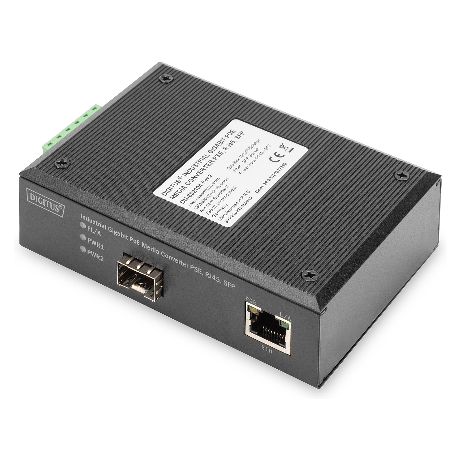 DIGITUS Konverter Industrial Gigabit Media RJ45 SFP PoE PSE