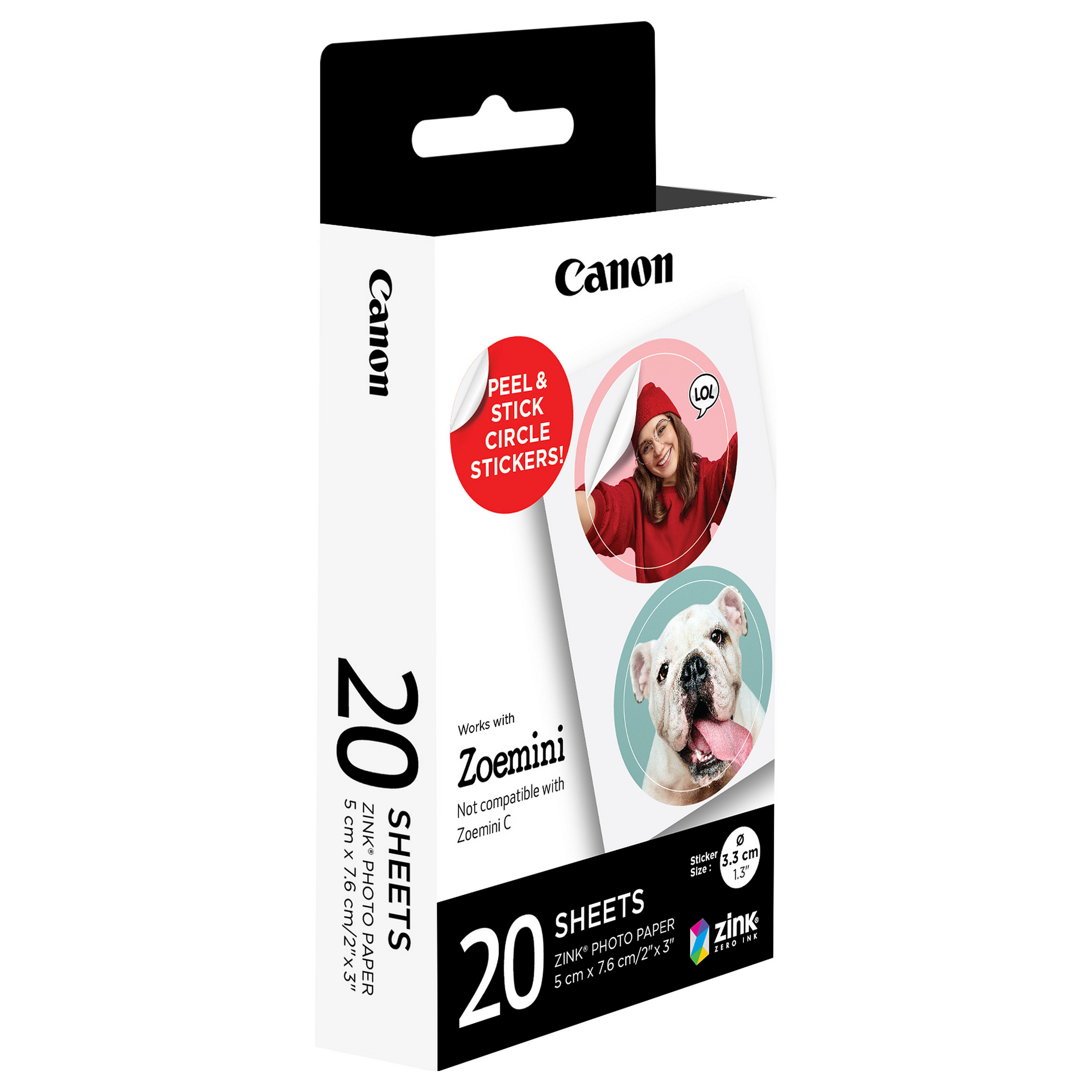 Canon Zink Sticker Fotopapier 33x33mm 20Blatt weiss ZP-2030-2C