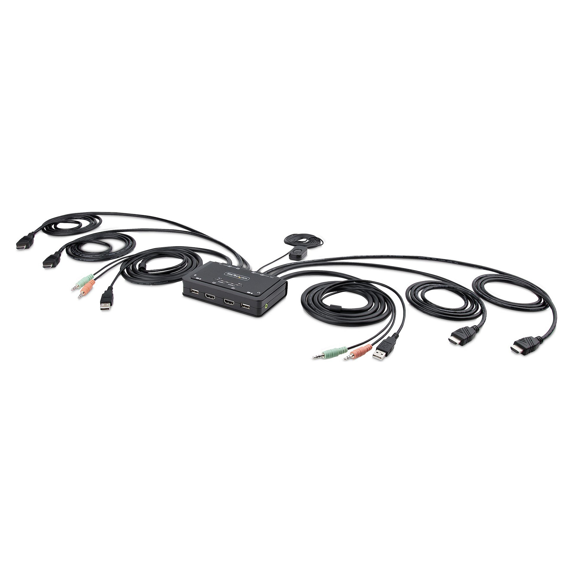 STARTECH.COM 2-Port Dual Monitor HDMI KVM Switch 4K 60Hz KVM mit 1,5m Integrierten Kabeln USB-A/HDMI/Audio HDMI KVM Switch