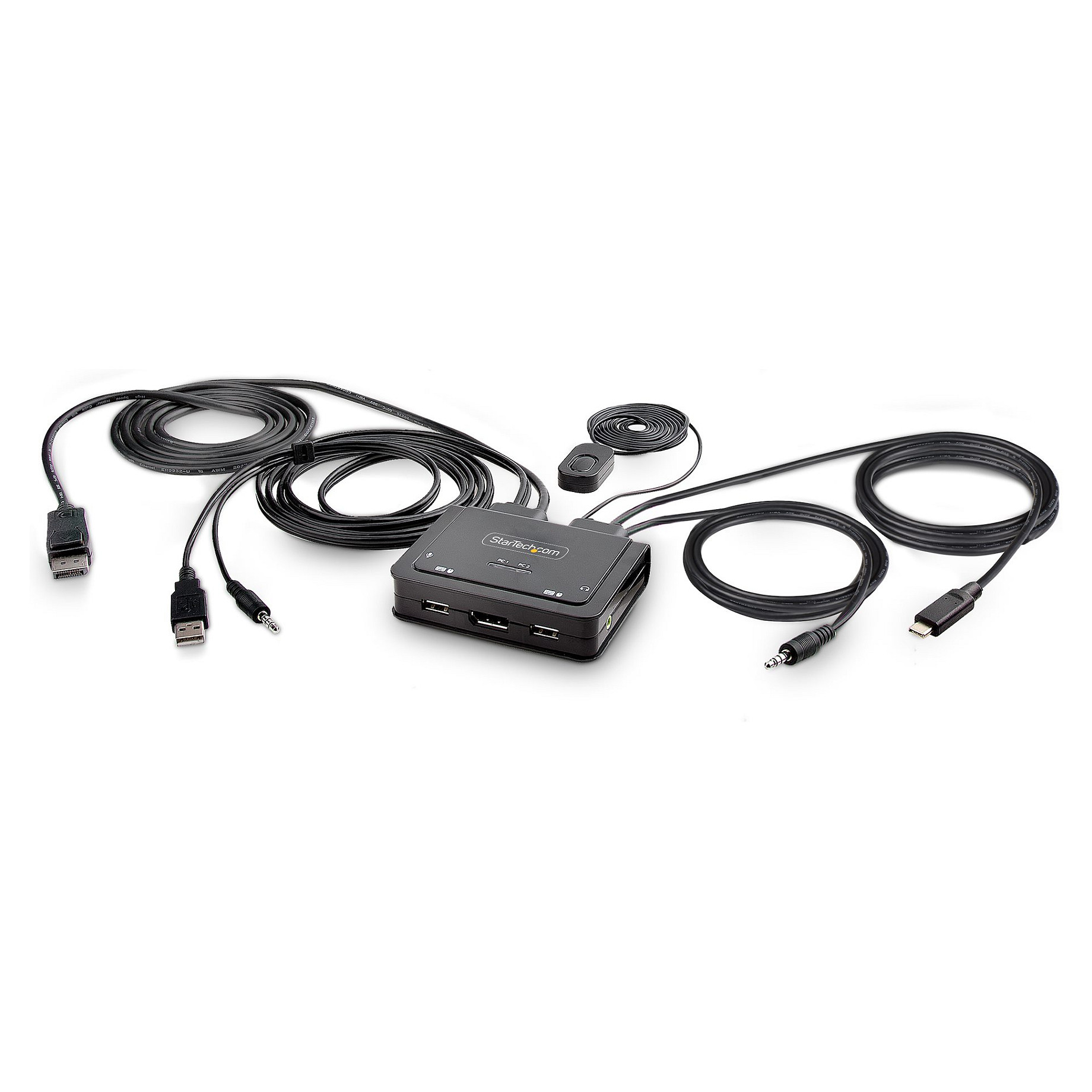 STARTECH.COM 2-Port Hybrid USB-C DisplayPort Kabel KVM Switch 4K 60Hz Mini KVM Switch mit 1,8m USB-A/DP/Audio & 1,2m USB-C int.Kabel Computer