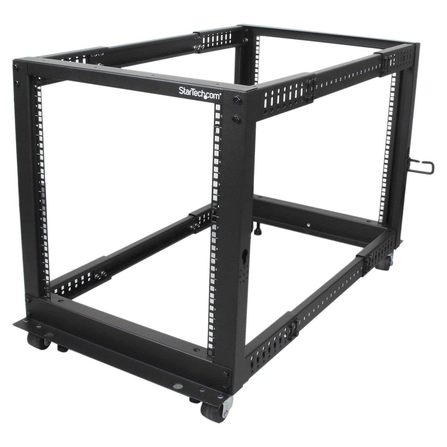 StarTech 12U Adjustable Depth Open Frame 4 Post Server Rack w/ Casters / Levelers and Cable Management Hooks