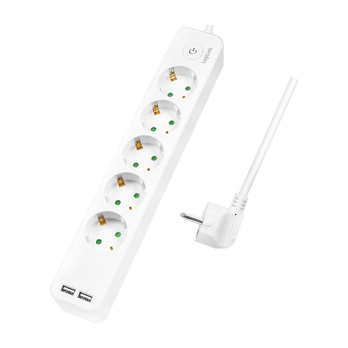 Logilink Steckdosenleiste 5-fach, 1,5m 2xUSB 5V/2,1A max.