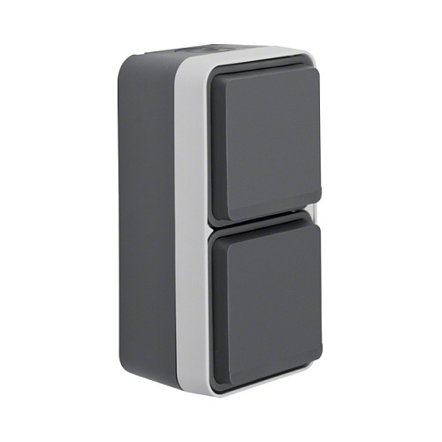 Berker 47703525 FR-2fach Schuko Steckdose senkrecht mit Klappdeckel W.1 grau