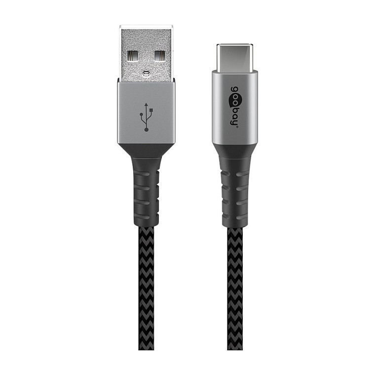 Goobay USB-C auf USB-A mit Metallsteckern, grau, 2m