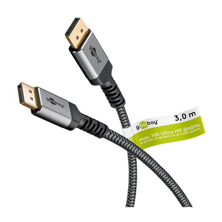 Goobay Plus DisplayPort 2.0/2.1 Kabel, 16K @ 60Hz, 80 Gbit/s (grau, 3 Meter) Display