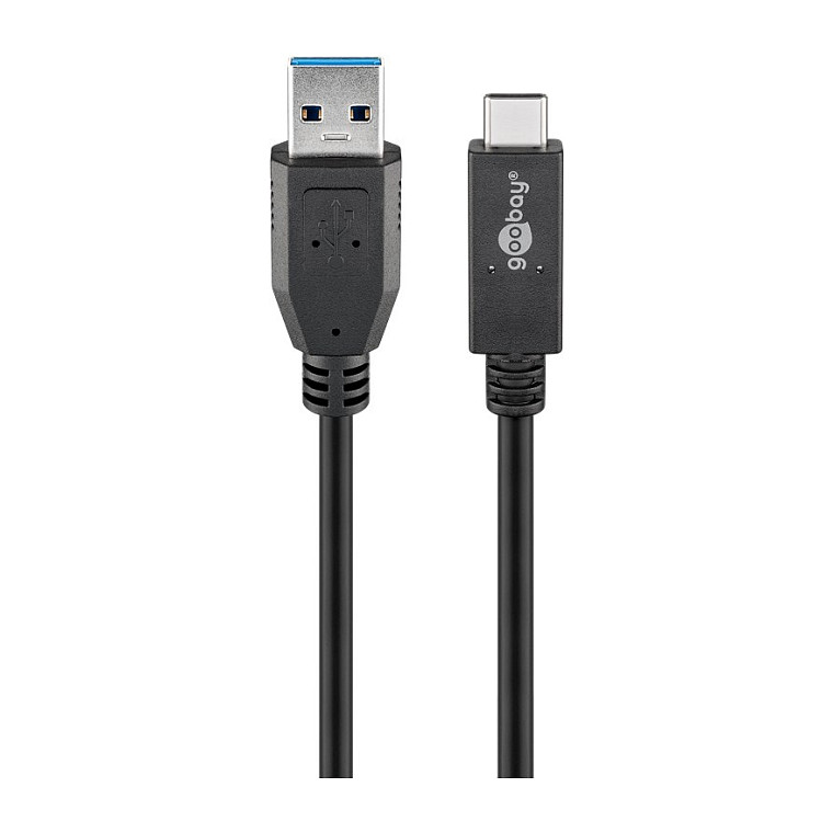 Goobay USB 3.2 Gen 2 Kabel, USB-A Stecker > USB-C Stecker (schwarz, 0,5 Meter, Laden mit bis zu 60 Watt)