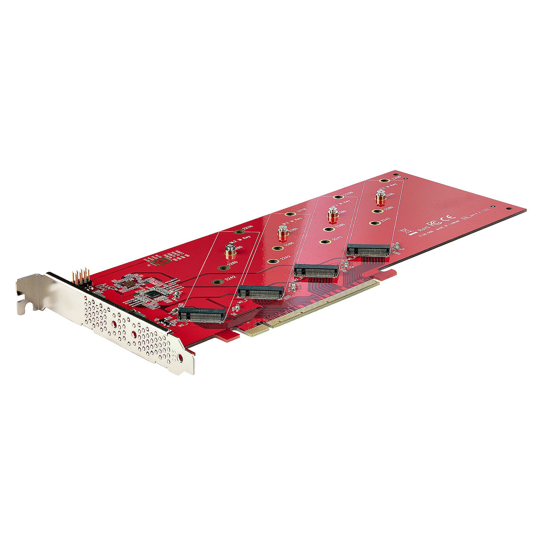 STARTECH.COM Quad M.2 PCIe Adapterkarte PCI Express 4.0 x16 auf Vierfach NVMe oder AHCI M-Key M.2 SSDs 7,8GBit/s je SSD Bifurkation