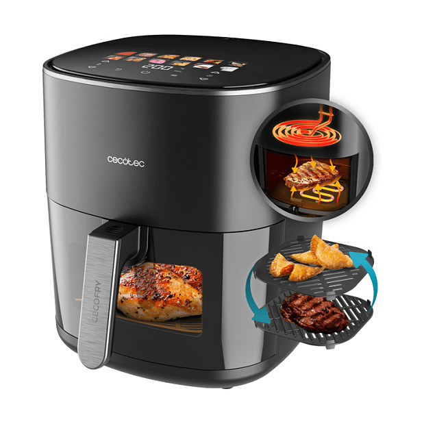 Heiluftfritteuse Cecofry&Grill Duoheat 6500 (schwarz, 2.200 Watt, Korb 6,5 Liter, mit Sichtfenster, doppeltes Heizelement) Haushaltskleingeräte