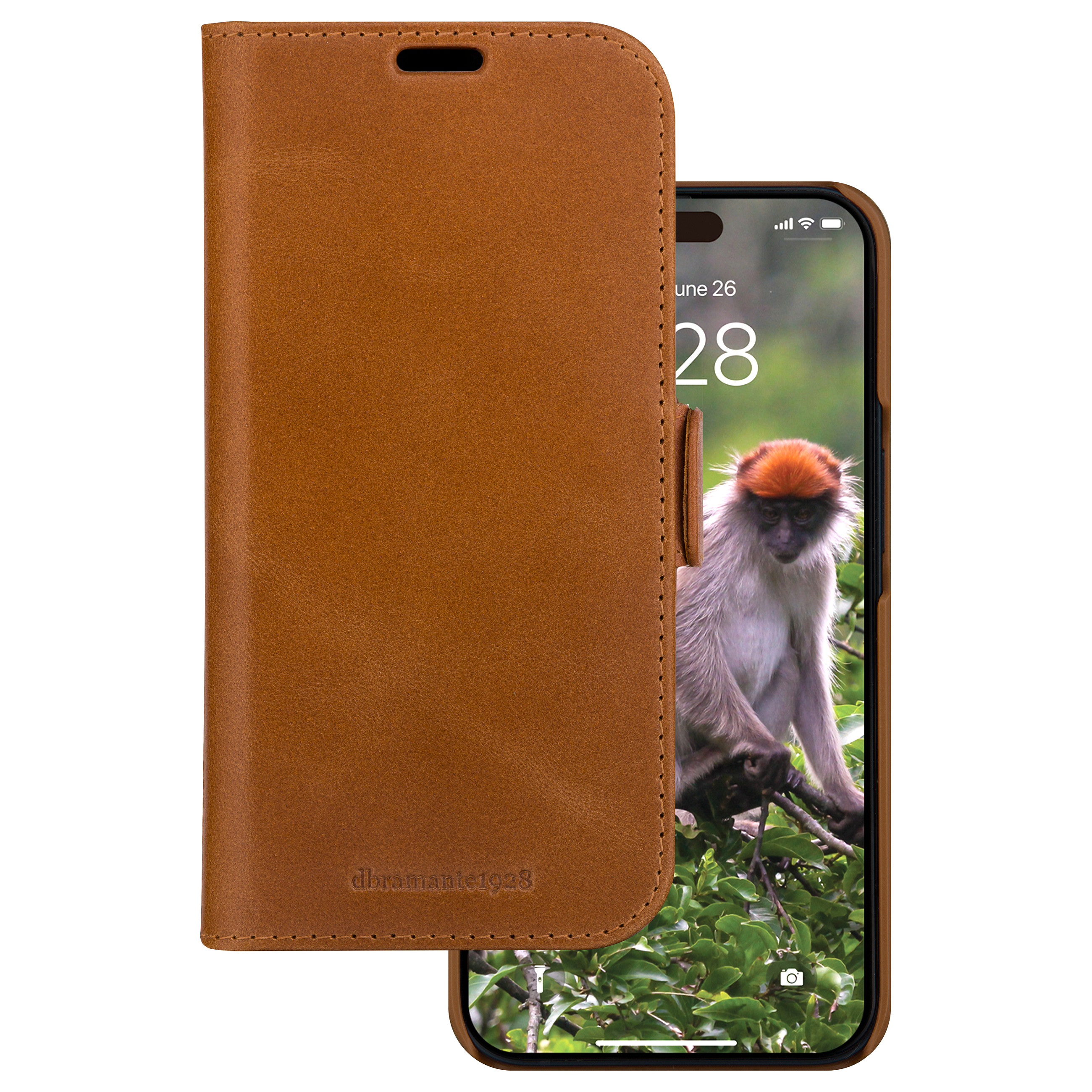 dbramante1928 Lynge - Flip-Hlle fr Mobiltelefon - genarbtes Leder - Hellbraun - fr Apple iPhone 15 Plus