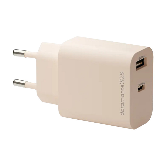 dbramante1928 re-charge - Netzteil - 20 Watt - 2 Ausgabeanschlussstellen (USB-C, USB) - beige - Europa Smartphone Zubehör
