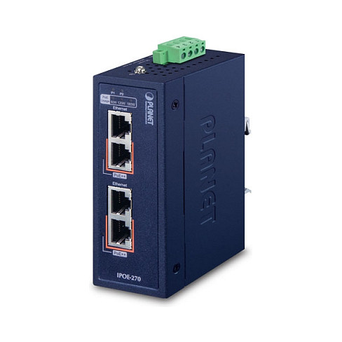Planet IPOE-270 Industrial 2-Port Multi-Gigabit 802.3bt PoE++ Injector Hub