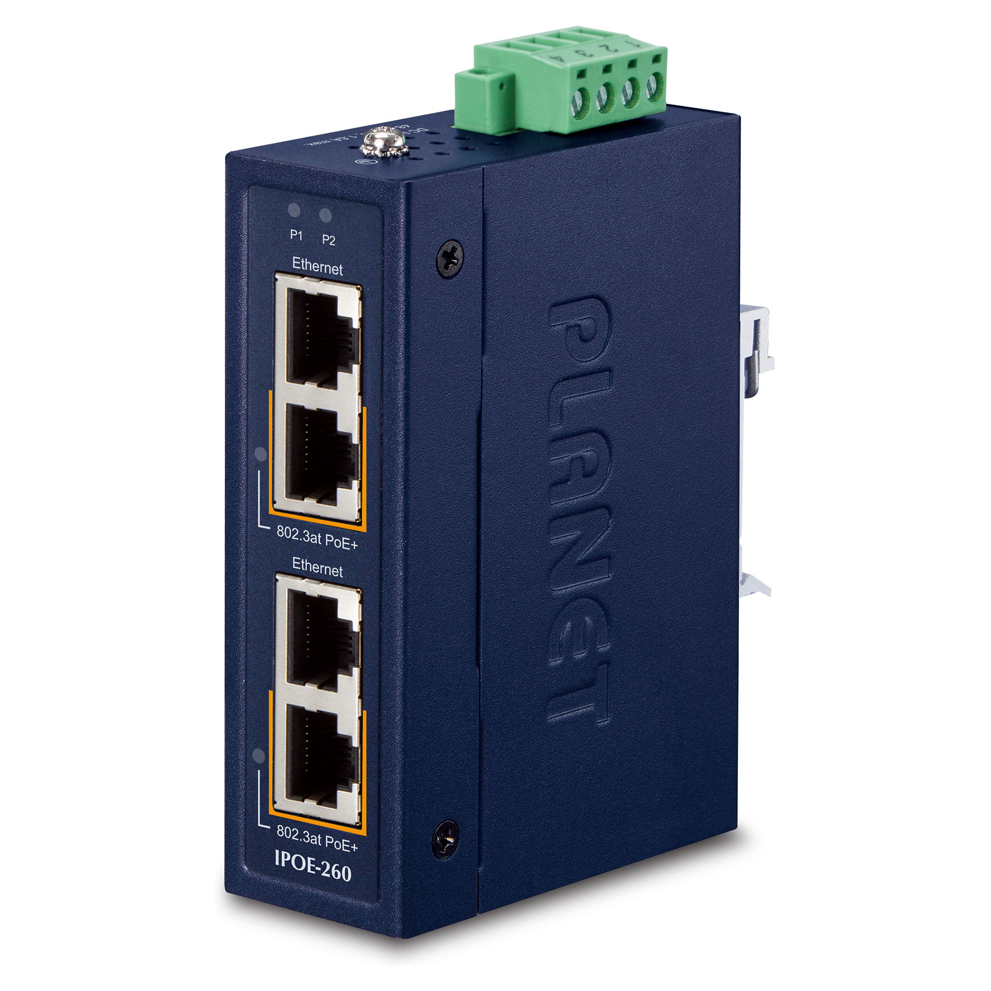 Planet IPOE-260 Industrial 2-Port 10/100/1000T 802.3at PoE+ Injector