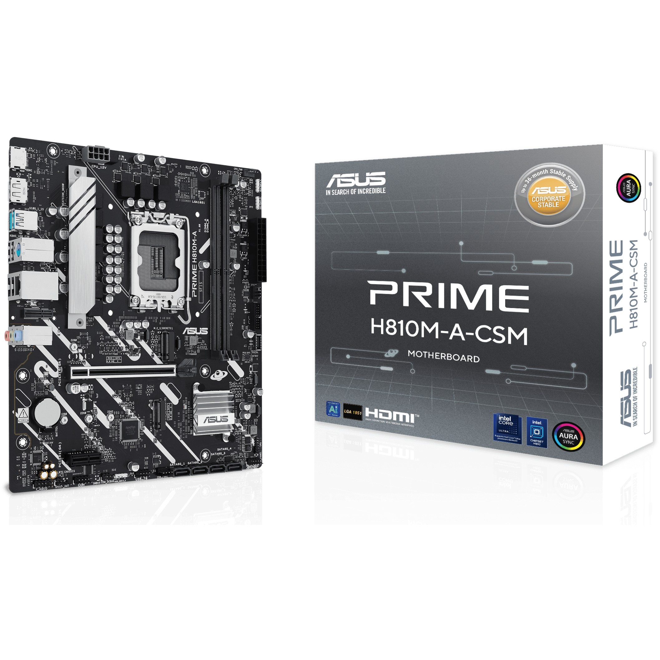 4711387844625 - ASUS PRIME H810M-A-CSM Mainboard - Intel H810 - Intel LGA1851 socket - DDR5 RAM - Micro-ATX