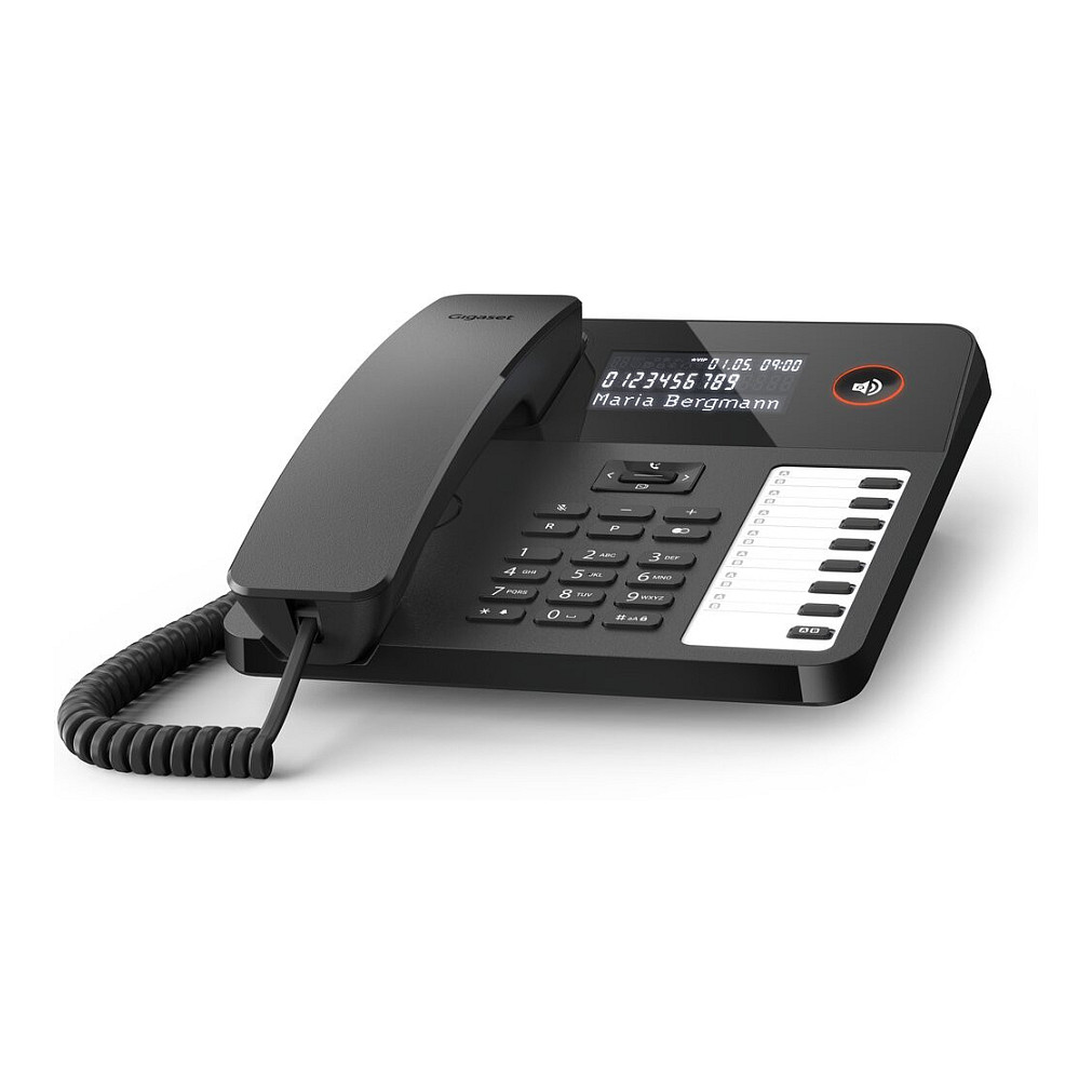GIGASET DESK 600 schwarz schnurgebundenes Tisch- und Wandtelefon LC-Display 7 Direktwahltasten Telefonbuch Hrgertekompatibel