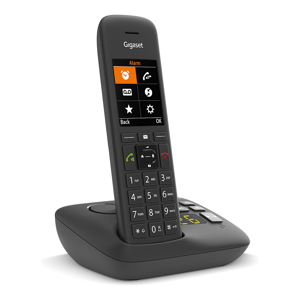 GIGASET C575A schwarz schnurlos analog (DECT) Anrufbeantworter TFT-Farb-Display Freisprechen Adressbuch fr 200 Eintrge Wecker