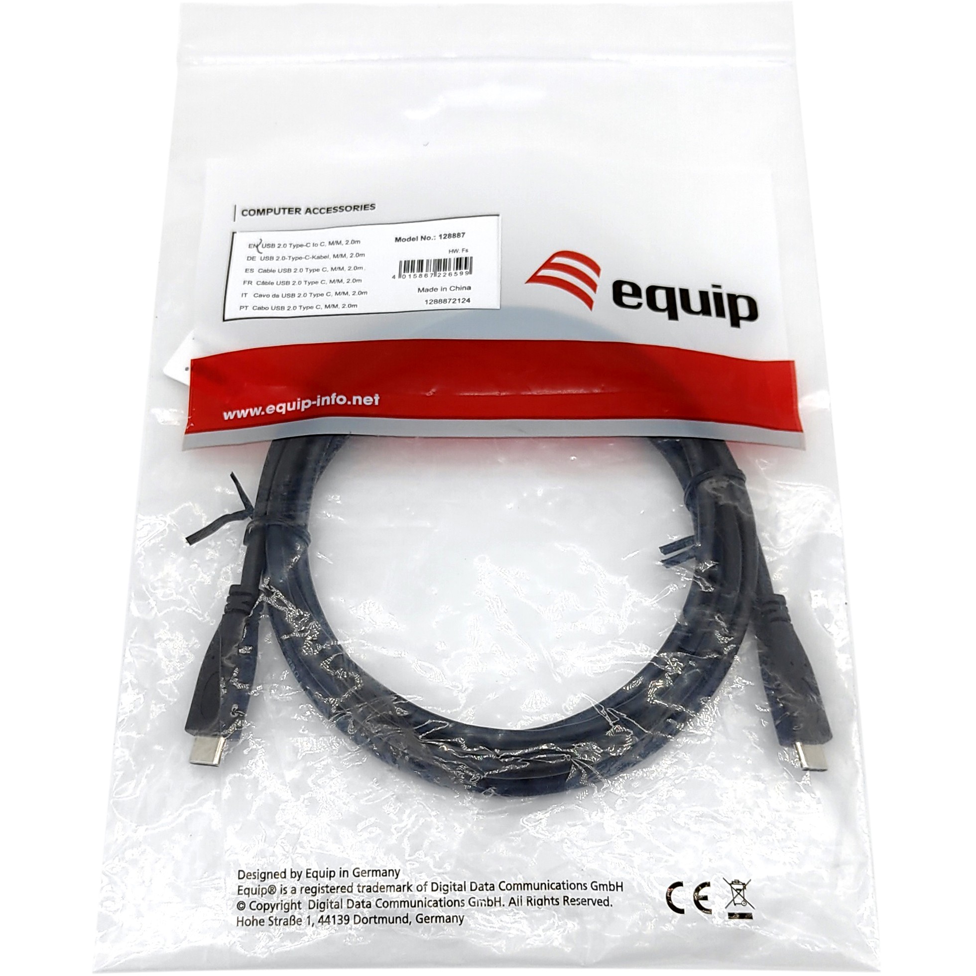 Equip Kabel USB-C 2.0 -> C St/St 2.00m 3A 480Mbps sw, 128887 (BILD3)