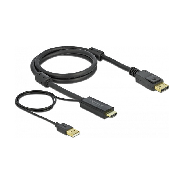 DELOCK HDMI M DisplayPort M 4K cable 1m powered by USB A M black