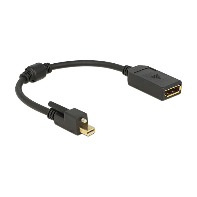 DELOCK Adapterkabel mini Displayport 1.2 Stecker mit Schraube >Displayport Buchse 25cm schwarz 4K