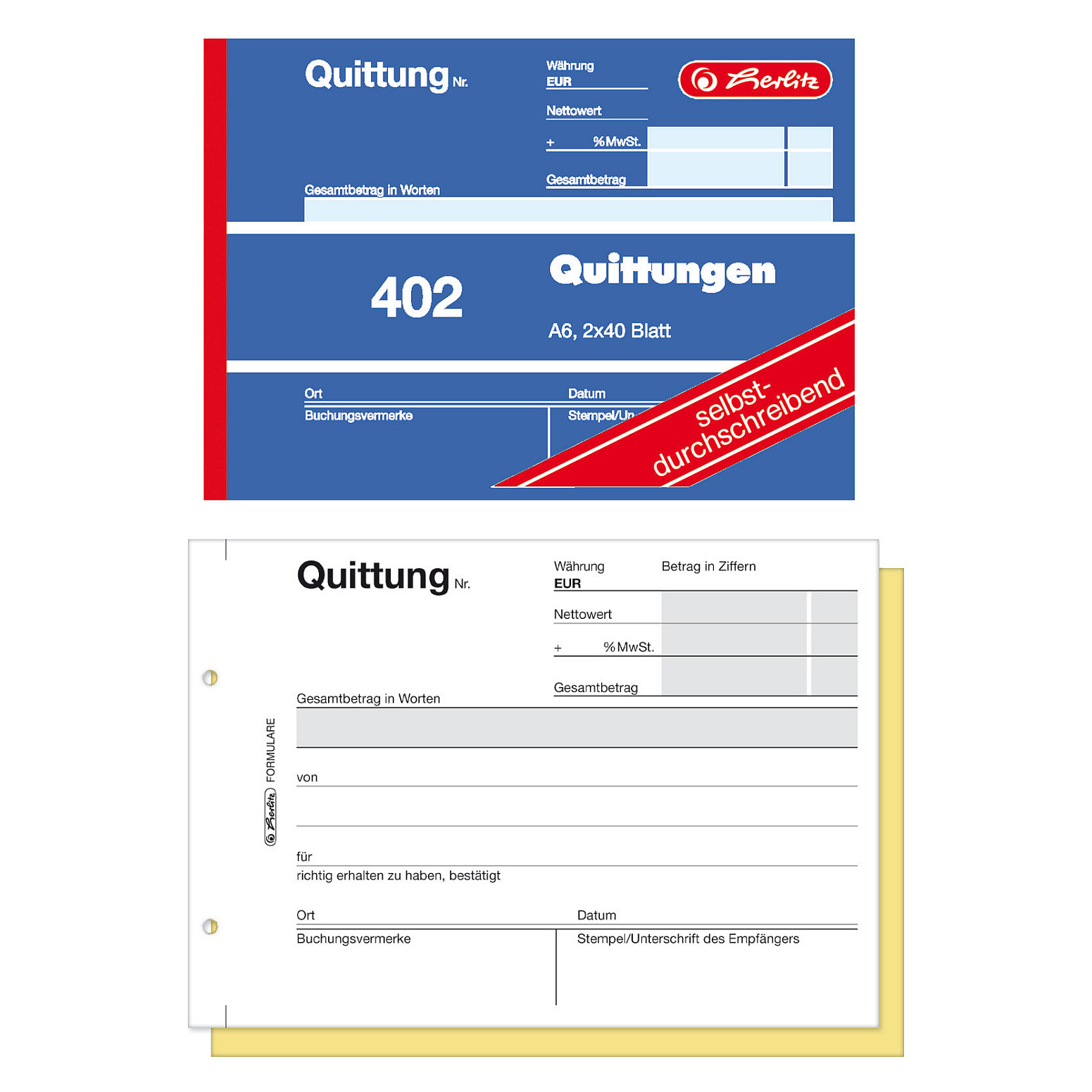 Quittungsblock 2x40 Bl. A6 selbstdurchschreibend Büro-Ausstattung