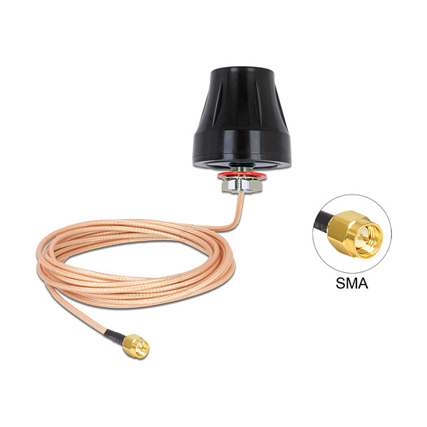 DELOCK LTE Antenne SMA Stecker 2 dBi starr omnidirektional mit Anschlusskabel RG-316U 3m outdoor schwarz