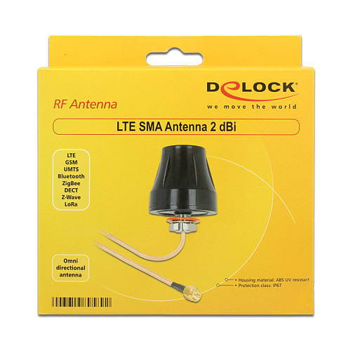 LTE Antenne SMA Stecker 2 dBi starr omnidirektional mit Anschlusskabel (RG-316U, 3 m) outdoor schwarz