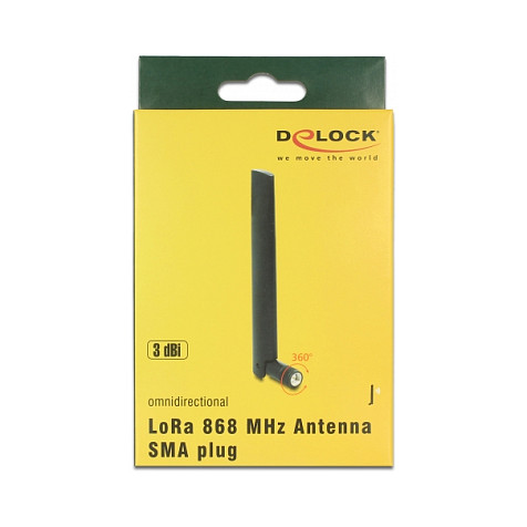 DELOCK LoRa 868mHz Antenne SMA Stecker 3 dBi omnidirektional mit Kippgelenk schwarz