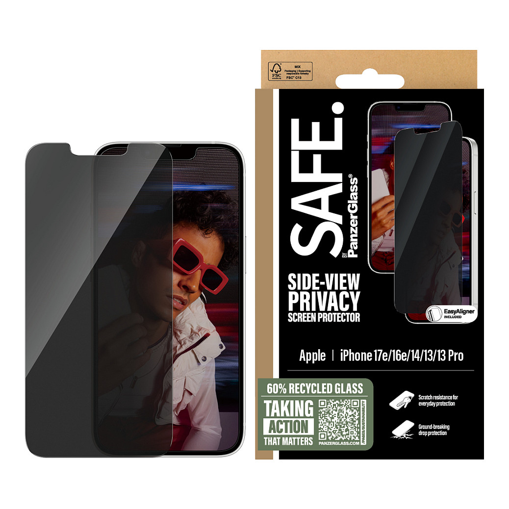 PanzerGlass SAFE. by ® 2-Way Privacy Screen Protector iPhone 17e | 16e | 14 | 13 | 13 Pro | Ultra-Wide Fit w. EasyAligner
