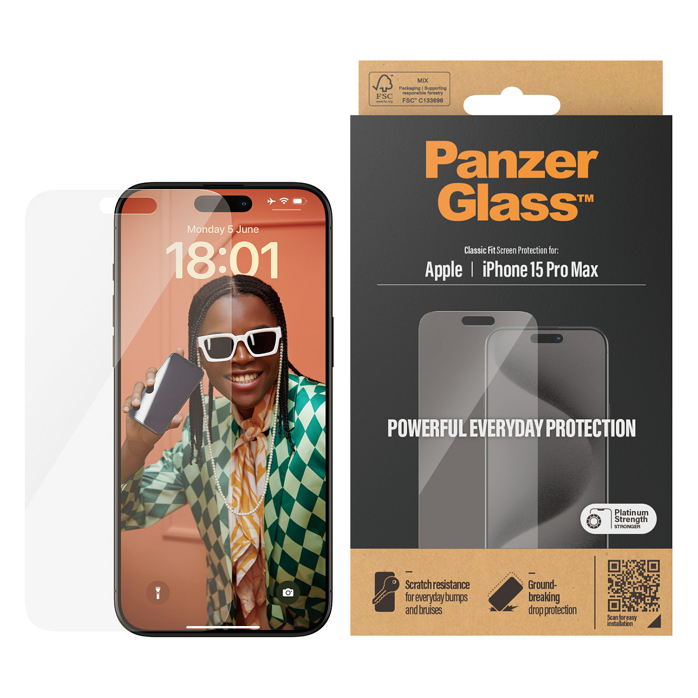 PanzerGlass Screen Protector iPhone 15 Pro Max. Classic Fit
