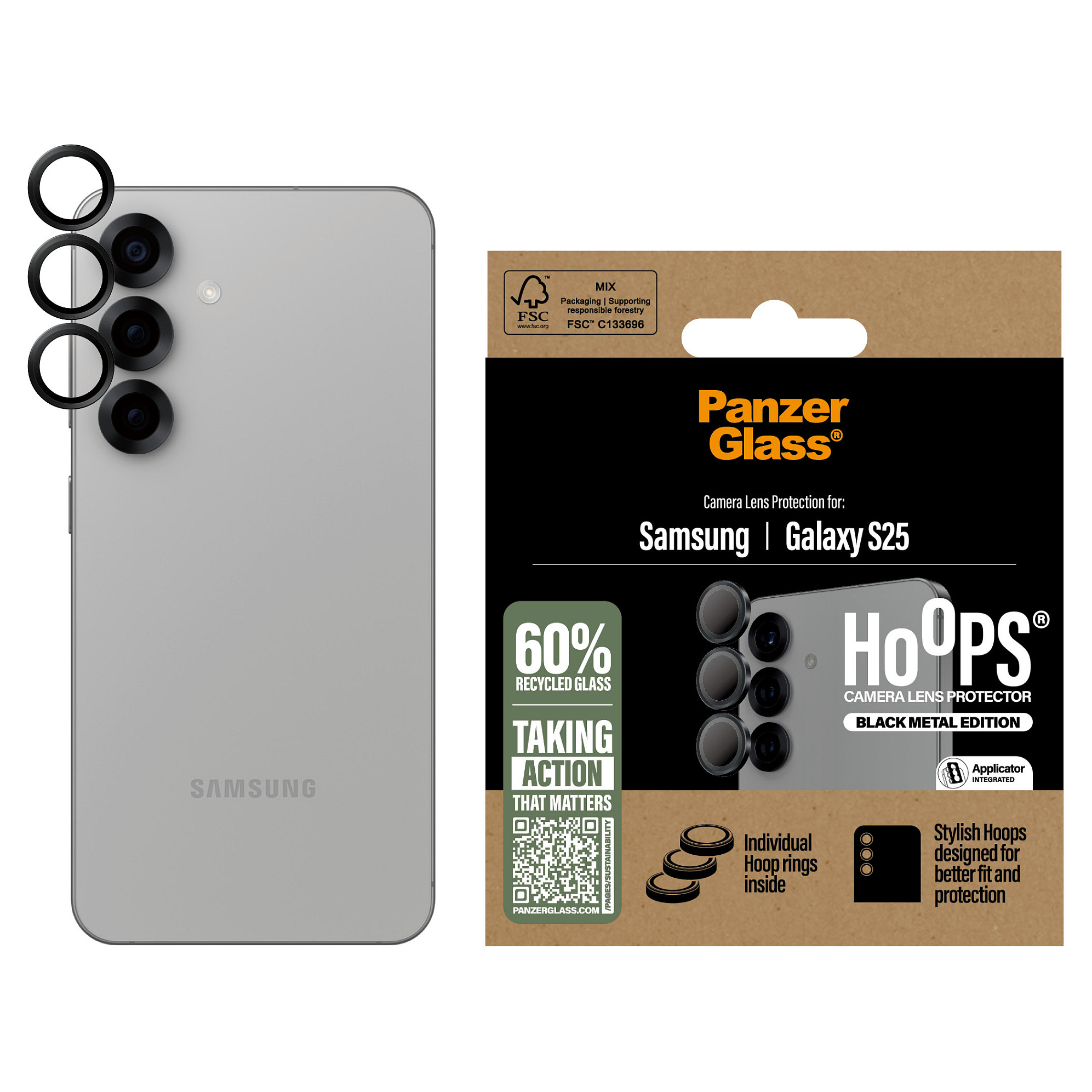 PanzerGlass ® Hoops® Camera Lens Protector Black Samsung Galaxy S25
